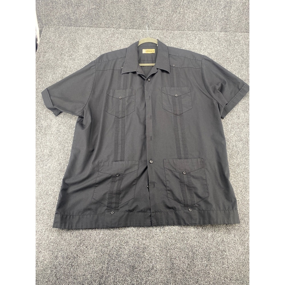 Cubavera Guayabera Shirt Mens XL Black Short Sleeve Pintuck Pleated Wedding 2680